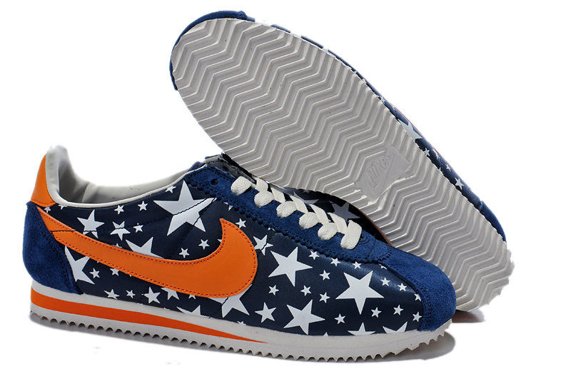 2014 Nike Cortez Nouvelles Chaussures Etoiles Lumineuses Sombres Des Femmes Orange Gump